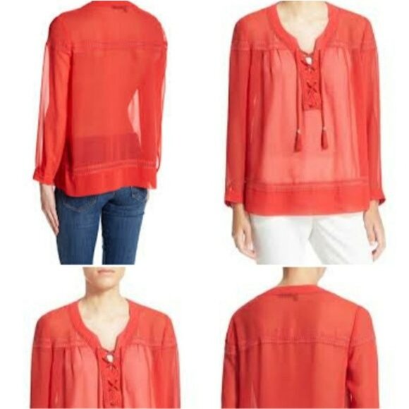 THE KOOPLES  Chiffon Lace Up Blouse Size Small - Picture 3 of 10